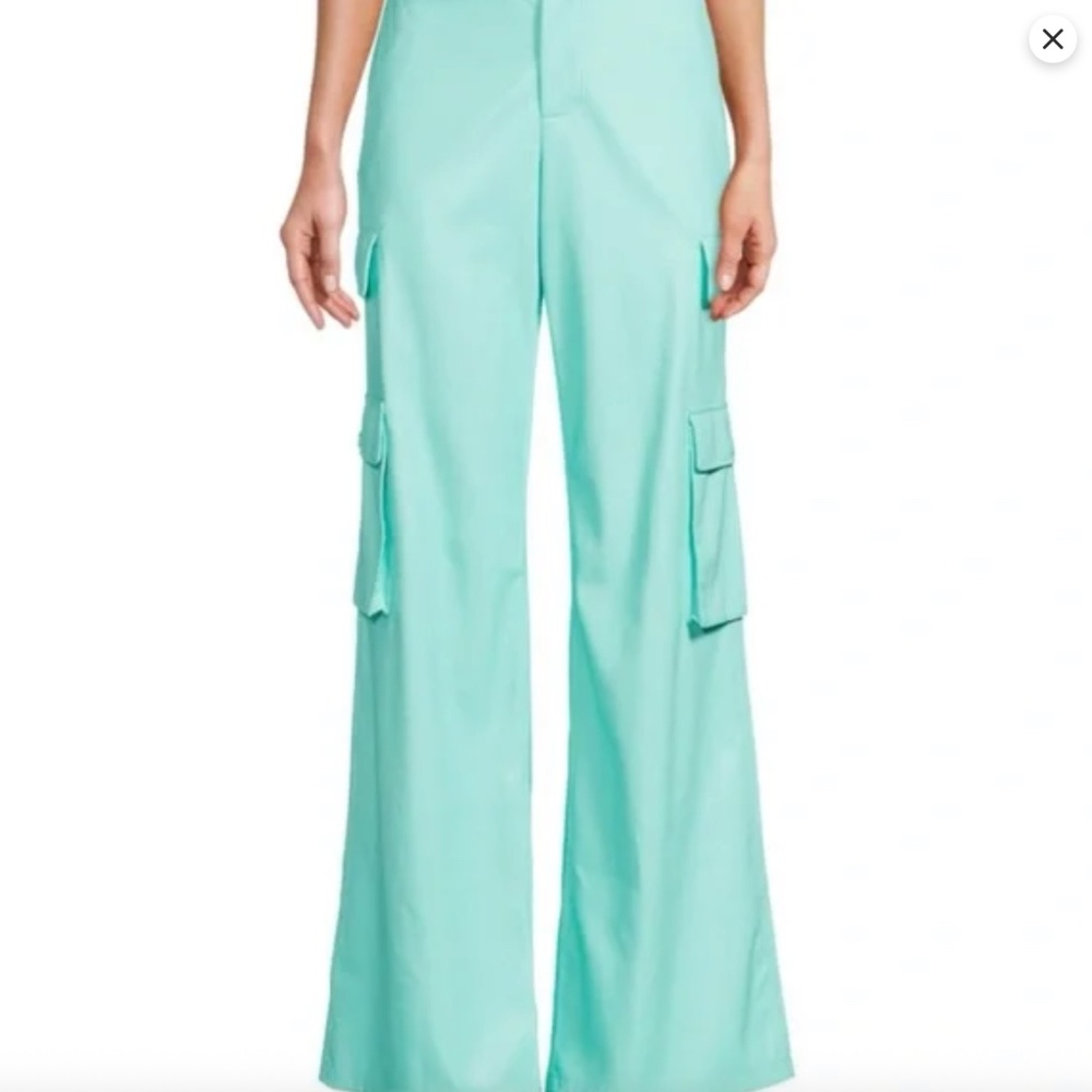 Alice + Olivia Hayes Vegan Leather Aqua Cargo Wide Leg Pants Size 0 FLAW!